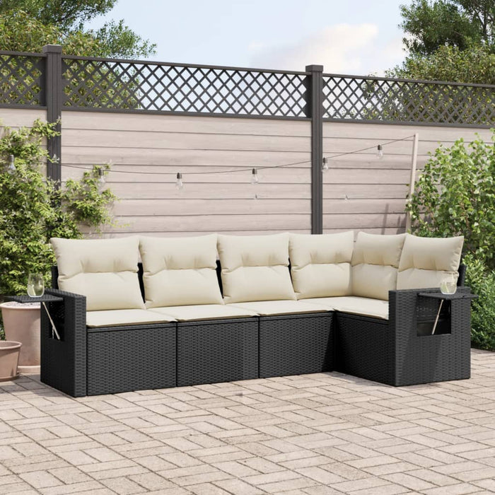 Set mobilier de grădină cu perne, 5 piese, negru, poliratan WALTI