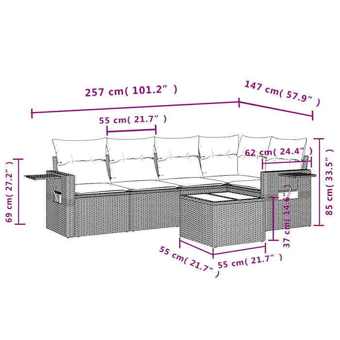 Set mobilier de grădină cu perne, 6 piese, negru, poliratan - WALTI WALTI