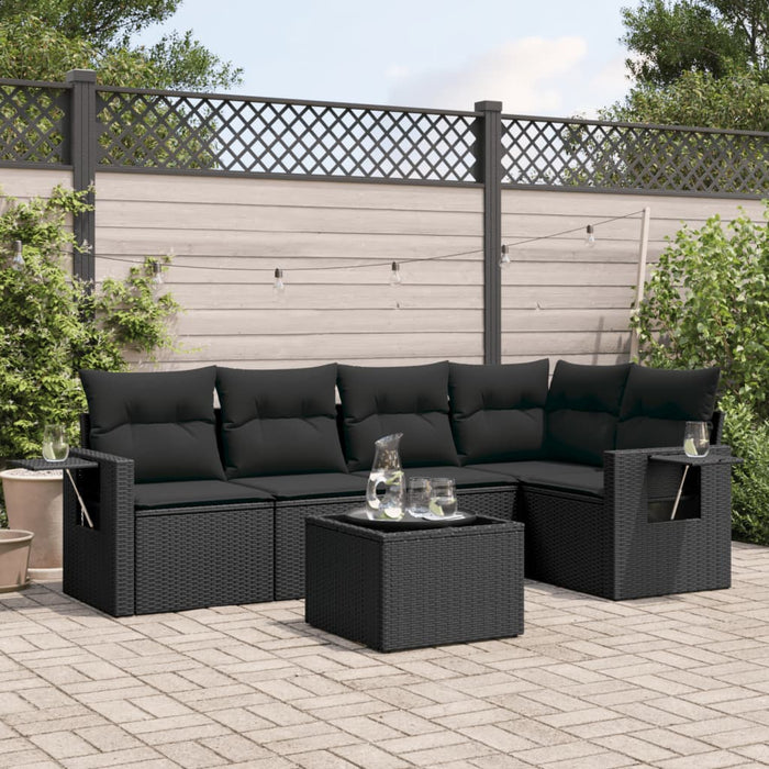 Set mobilier de grădină cu perne, 6 piese, negru, poliratan - WALTI WALTI