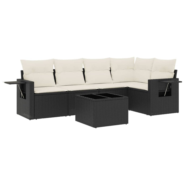 Set mobilier de grădină cu perne, 6 piese, negru, poliratan WALTI