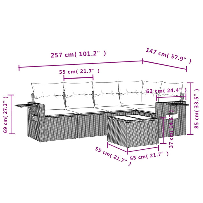 Set mobilier de grădină cu perne, 6 piese, negru, poliratan WALTI