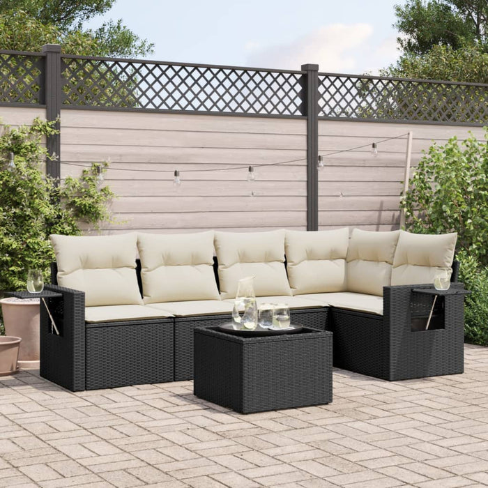 Set mobilier de grădină cu perne, 6 piese, negru, poliratan WALTI