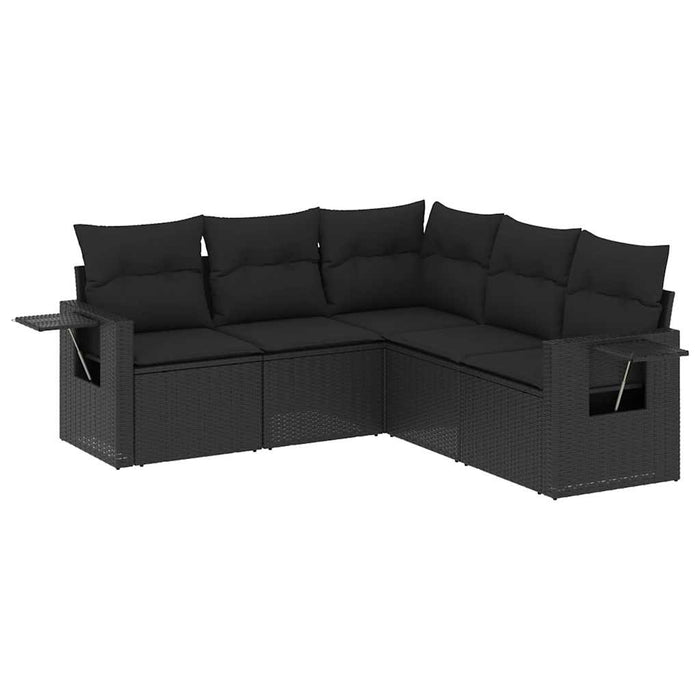 Set mobilier de grădină cu perne, 5 piese, negru, poliratan WALTI