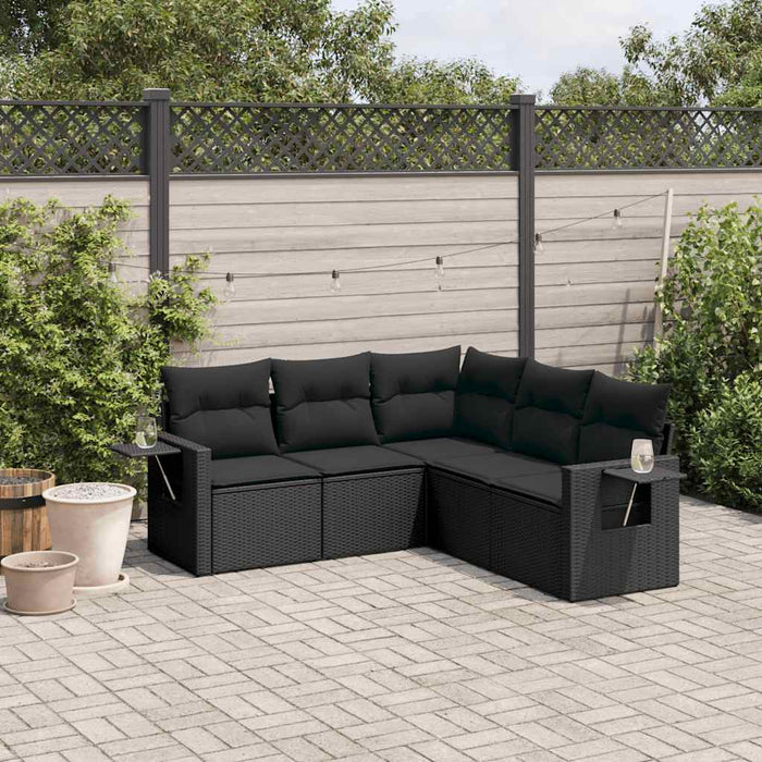 Set mobilier de grădină cu perne, 5 piese, negru, poliratan WALTI