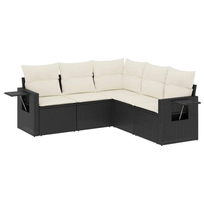Set mobilier de grădină cu perne, 5 piese, negru, poliratan WALTI