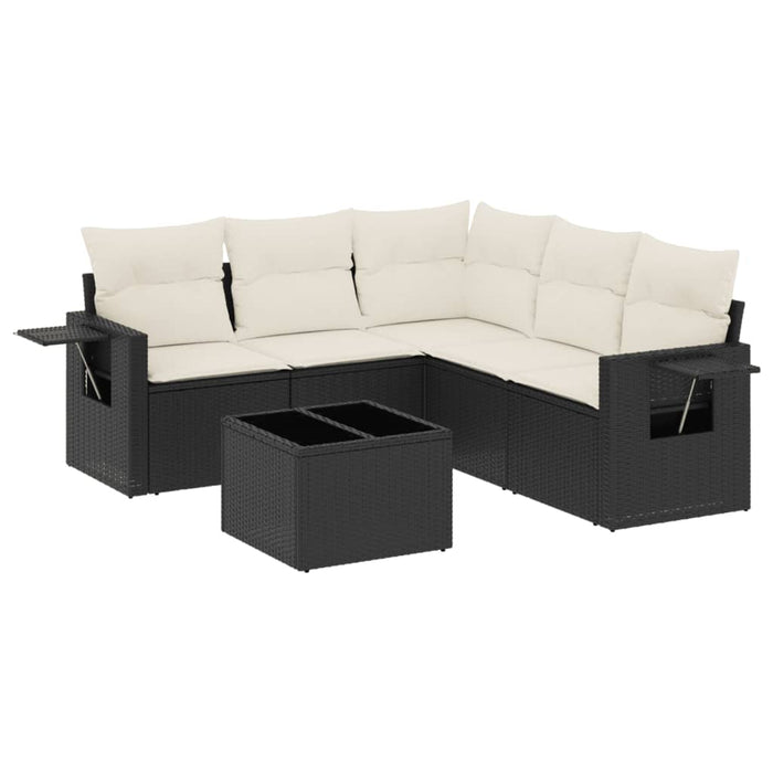 Set mobilier de grădină cu perne, 6 piese, negru, poliratan WALTI