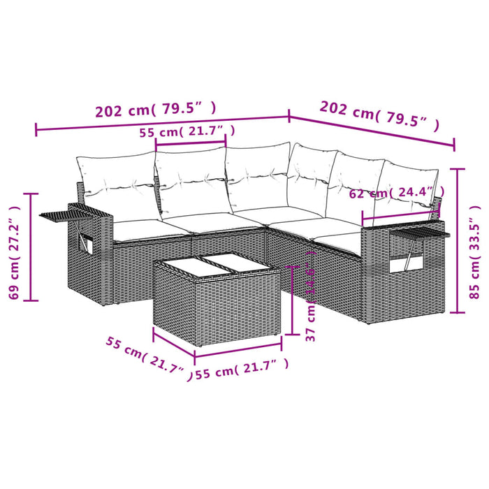 Set mobilier de grădină cu perne, 6 piese, negru, poliratan WALTI