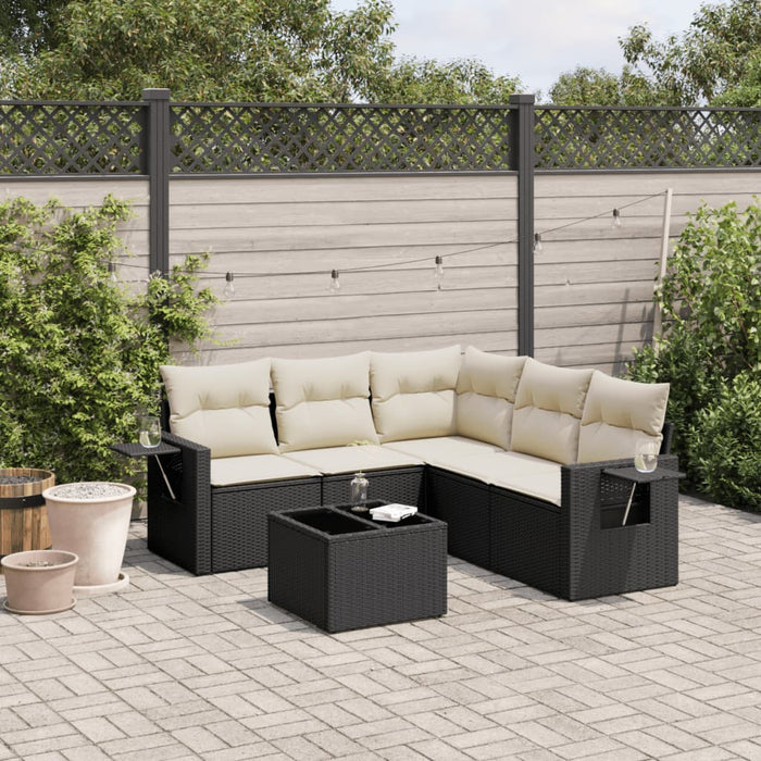 Set mobilier de grădină cu perne, 6 piese, negru, poliratan WALTI