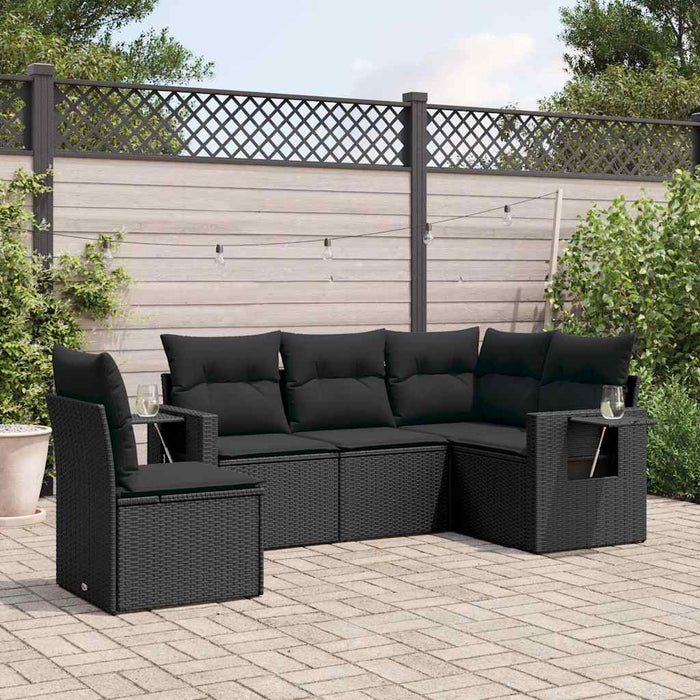 Set mobilier de grădină cu perne, 5 piese, negru, poliratan WALTI