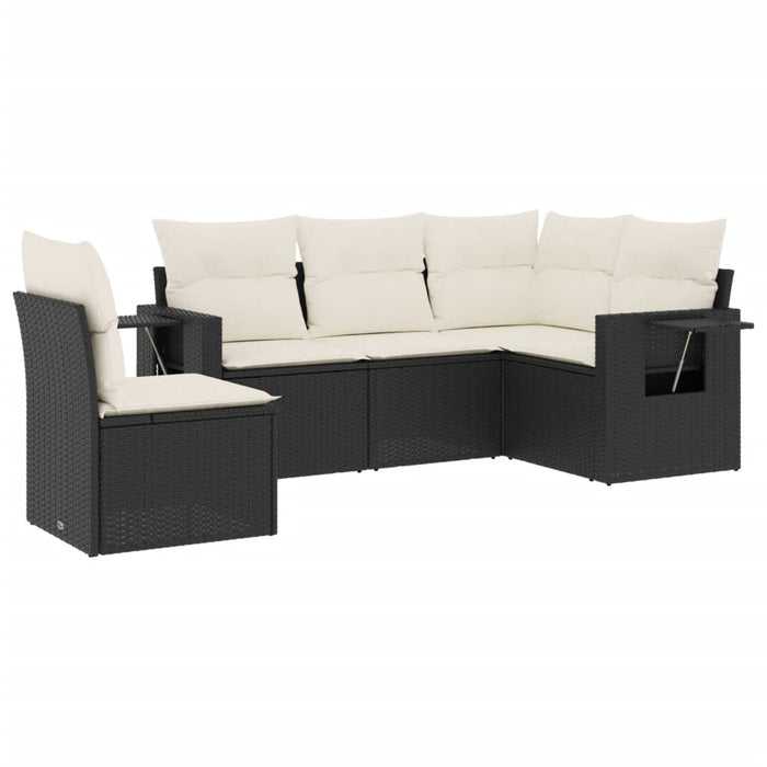 Set mobilier de grădină cu perne, 5 piese, negru, poliratan WALTI