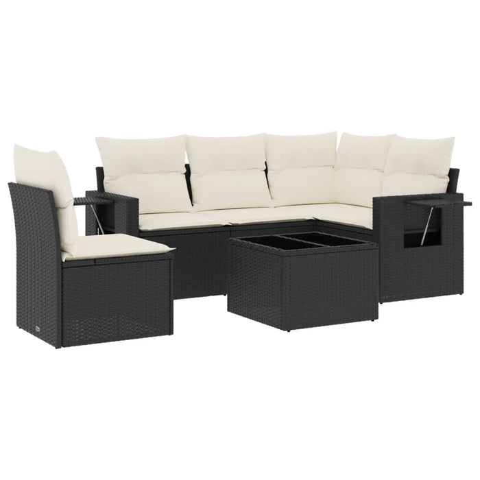 Set mobilier de grădină cu perne, 6 piese, negru, poliratan WALTI