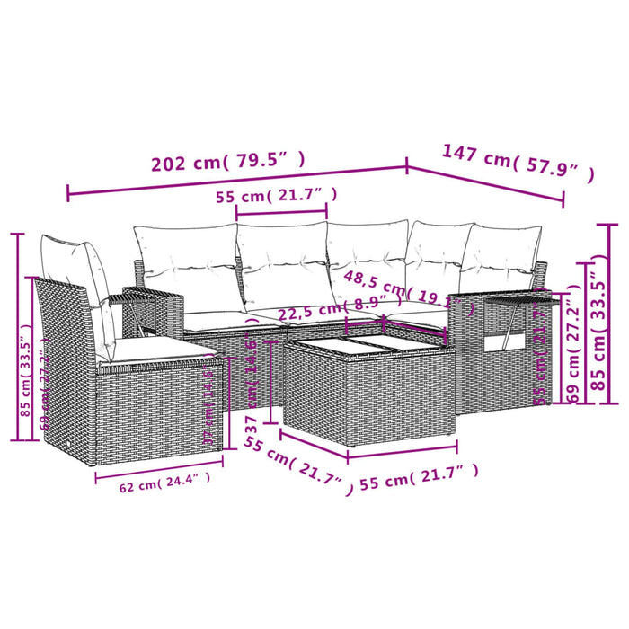Set mobilier de grădină cu perne, 6 piese, negru, poliratan WALTI