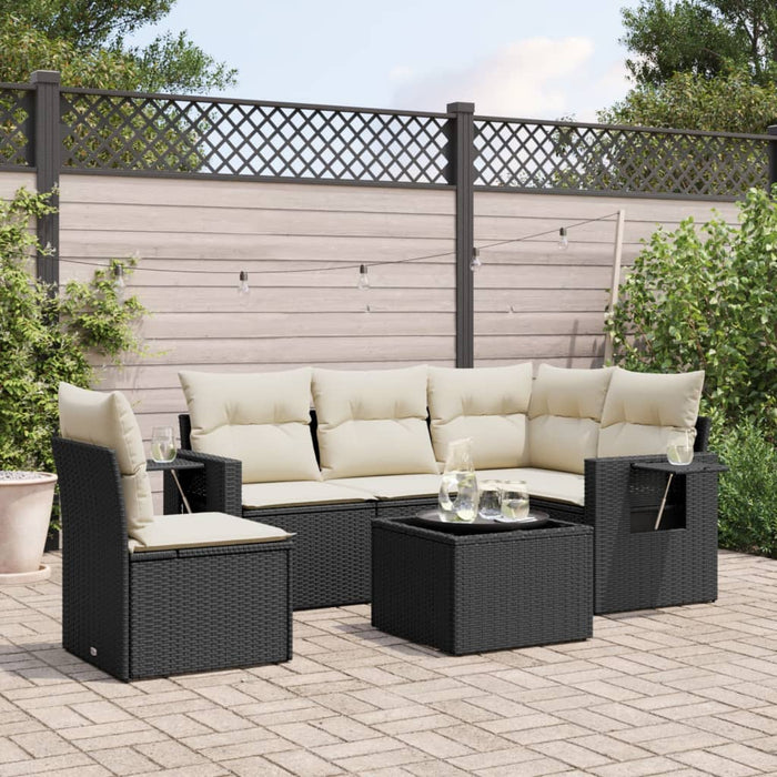 Set mobilier de grădină cu perne, 6 piese, negru, poliratan WALTI