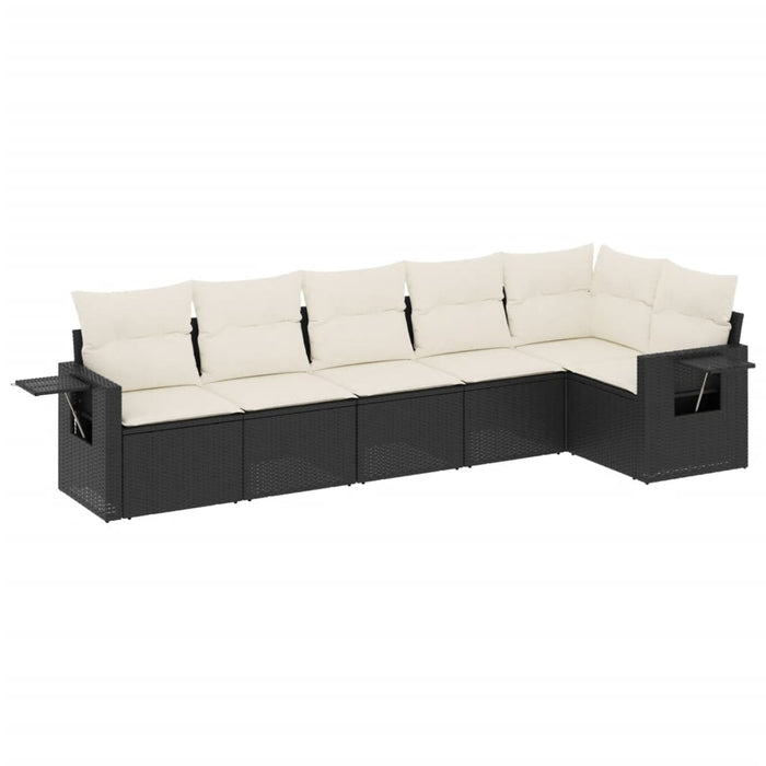 Set mobilier de grădină cu perne, 6 piese, negru, poliratan WALTI