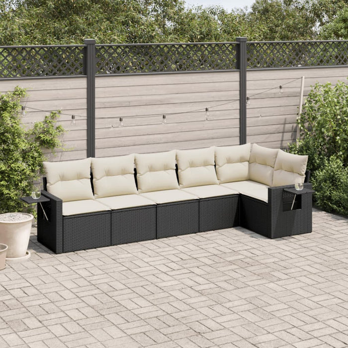 Set mobilier de grădină cu perne, 6 piese, negru, poliratan WALTI