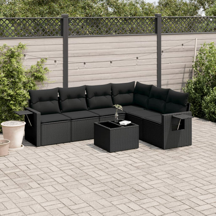 Set canapele de grădină cu perne, 7 piese, negru, poliratan - WALTI WALTI