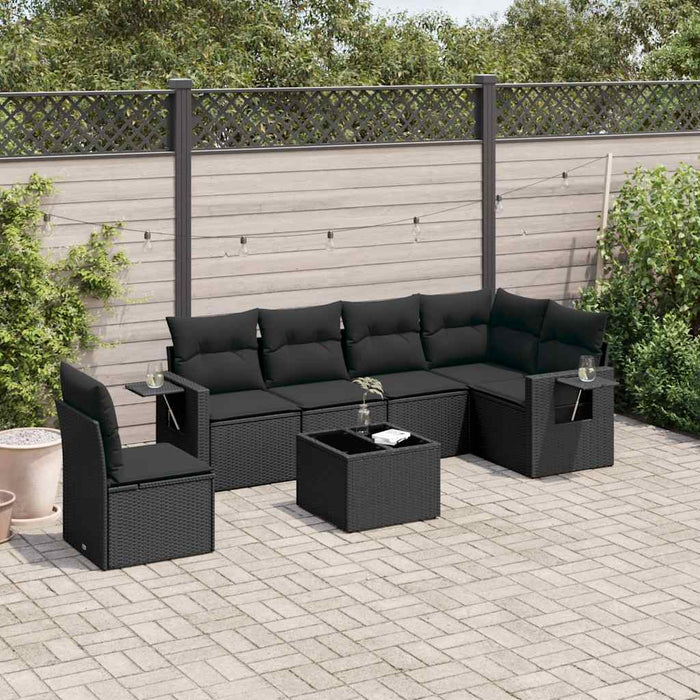 Set canapele de grădină cu perne, 7 piese, negru, poliratan - WALTI WALTI