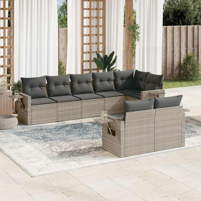 Set mobilier de grădină cu perne, 8 piese gri deschis poliratan - WALTI WALTI