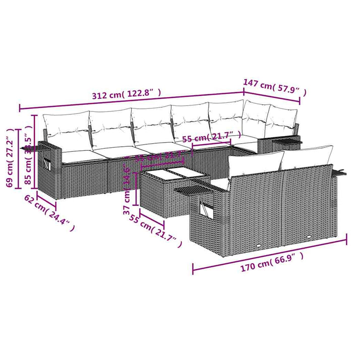 Set mobilier de grădină cu perne, 9 piese, negru, poliratan - WALTI WALTI
