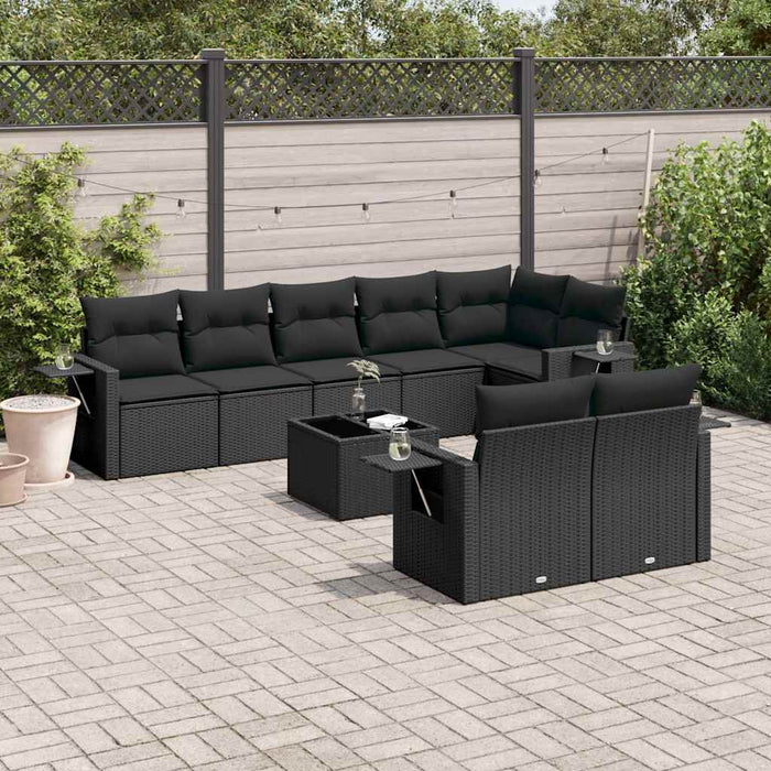 Set mobilier de grădină cu perne, 9 piese, negru, poliratan - WALTI WALTI