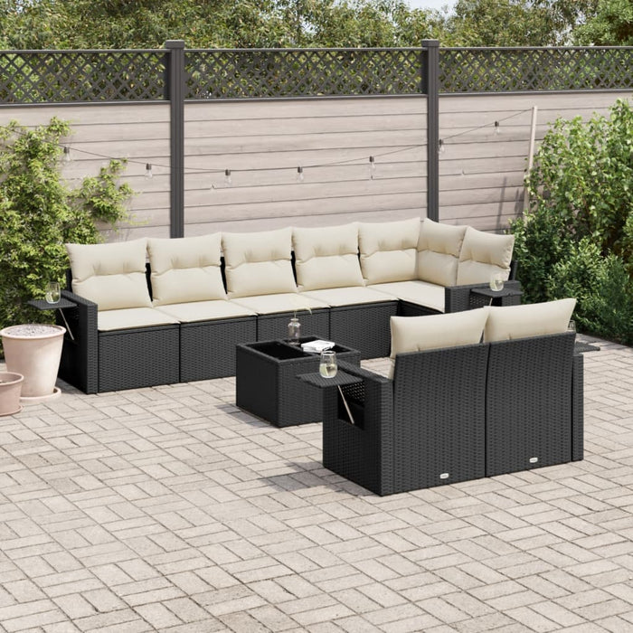 Set mobilier de grădină cu perne, 9 piese, negru, poliratan - WALTI WALTI