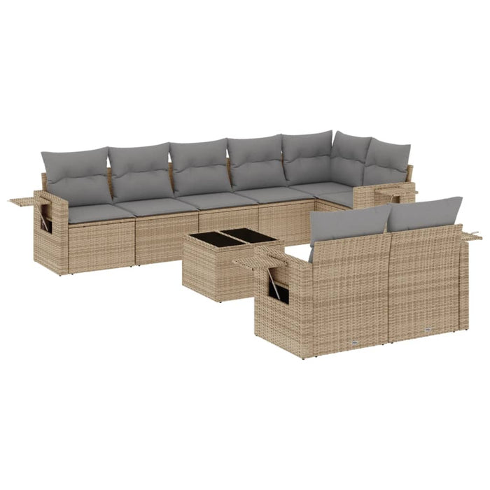 Set canapele de grădină, 9 piese, cu perne, bej, poliratan WALTI