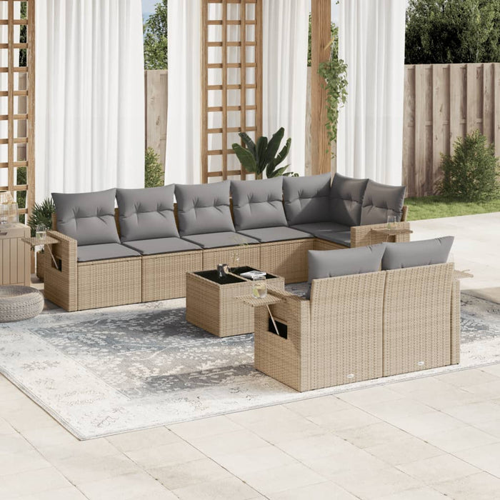 Set canapele de grădină, 9 piese, cu perne, bej, poliratan WALTI
