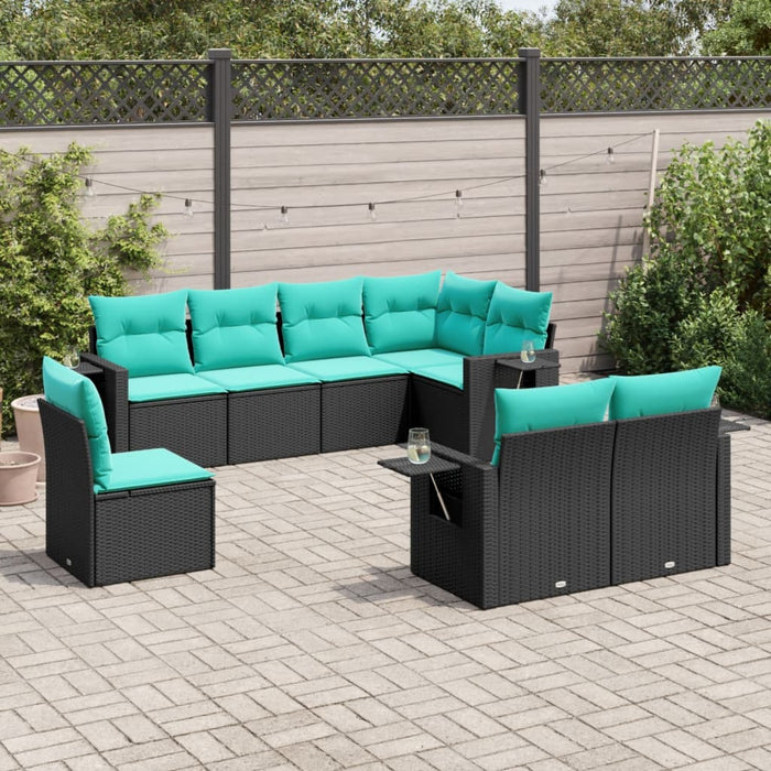 Set canapele de grădină cu 8 piese și perne, poliratan negru WALTI