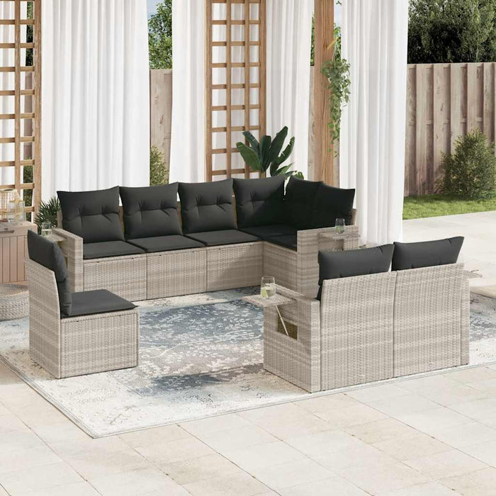 Set mobilier de grădină cu perne, 8 piese gri deschis poliratan - WALTI WALTI