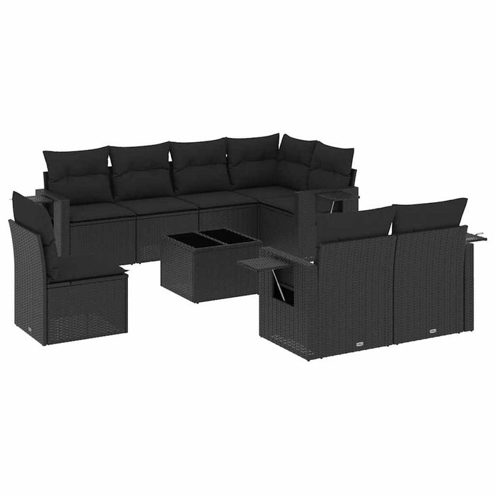 Set mobilier de grădină cu perne, 9 piese, negru, poliratan - WALTI WALTI