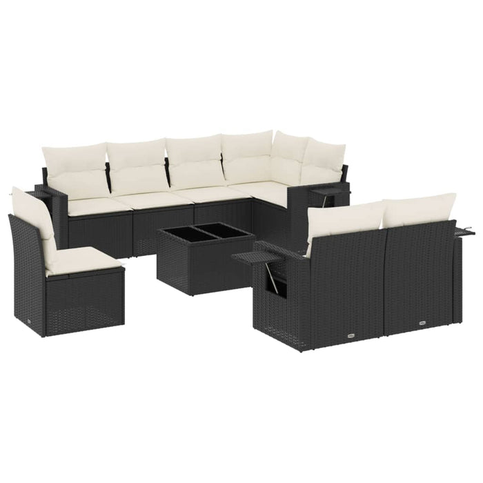 Set mobilier de grădină cu perne, 9 piese, negru, poliratan - WALTI WALTI