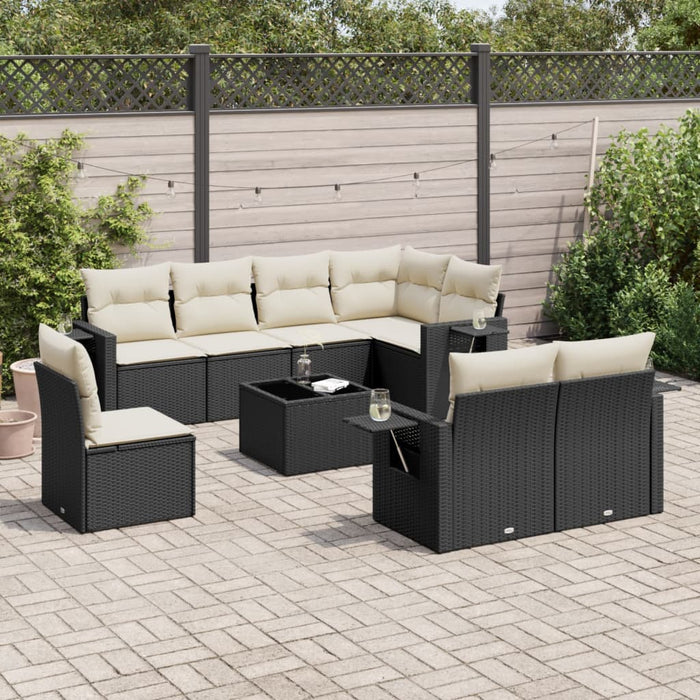 Set mobilier de grădină cu perne, 9 piese, negru, poliratan - WALTI WALTI