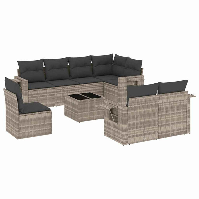 Set canapele de grădină cu perne, 9 piese gri deschis poliratan - WALTI WALTI