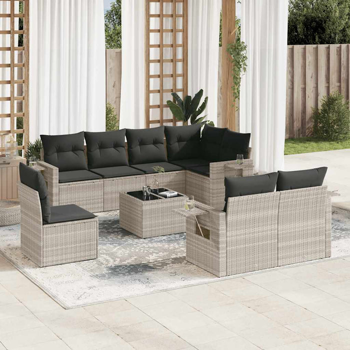 Set canapele de grădină cu perne, 9 piese gri deschis poliratan - WALTI WALTI