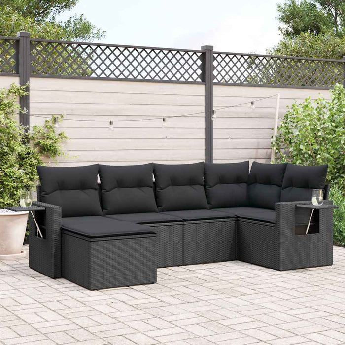 Set mobilier de grădină cu perne, 6 piese, negru, poliratan - WALTI WALTI