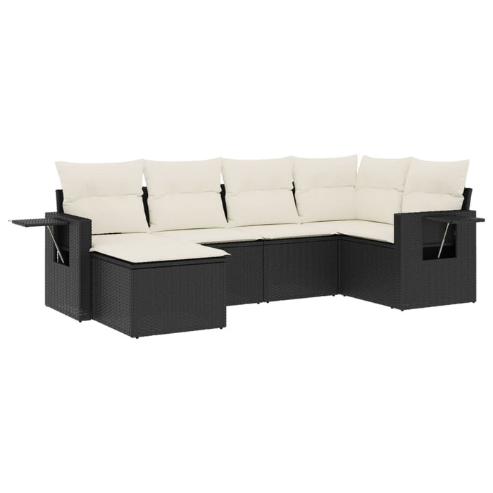 Set mobilier de grădină cu perne, 6 piese, negru, poliratan WALTI