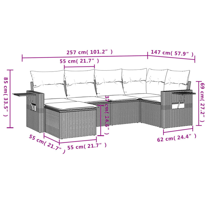 Set mobilier de grădină cu perne, 6 piese, negru, poliratan WALTI