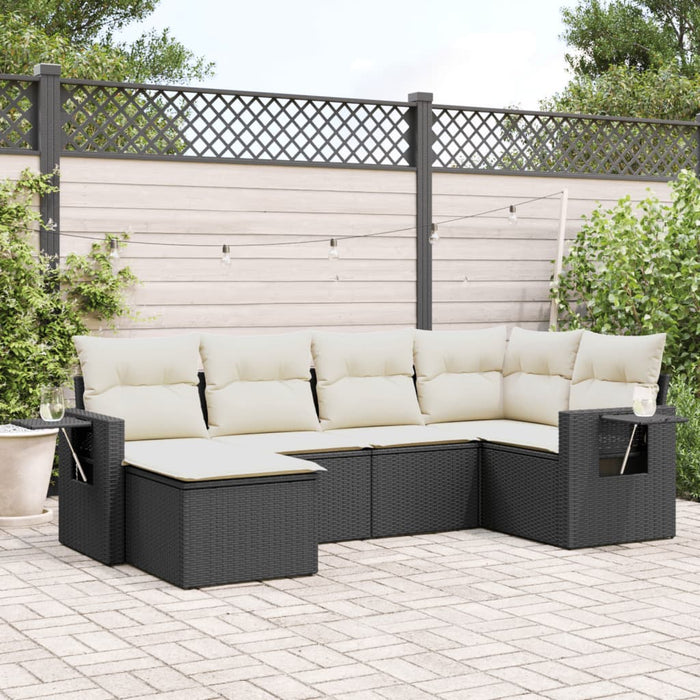 Set mobilier de grădină cu perne, 6 piese, negru, poliratan WALTI