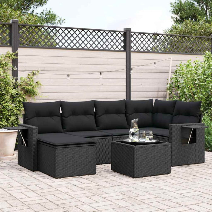 Set canapele de grădină cu perne, 7 piese, negru, poliratan - WALTI WALTI