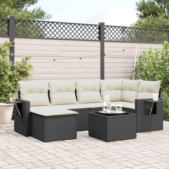 Set canapele de grădină cu perne, 7 piese, negru, poliratan WALTI