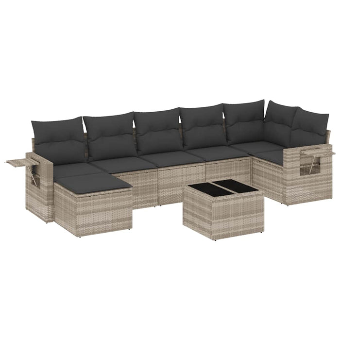 Set mobilier de grădină cu perne, 8 piese gri deschis poliratan - WALTI WALTI