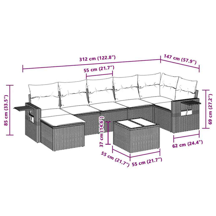 Set mobilier de grădină cu perne, 8 piese gri deschis poliratan - WALTI WALTI
