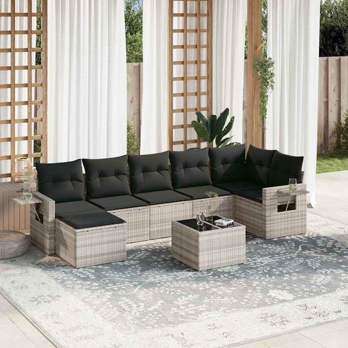 Set mobilier de grădină cu perne, 8 piese gri deschis poliratan - WALTI WALTI