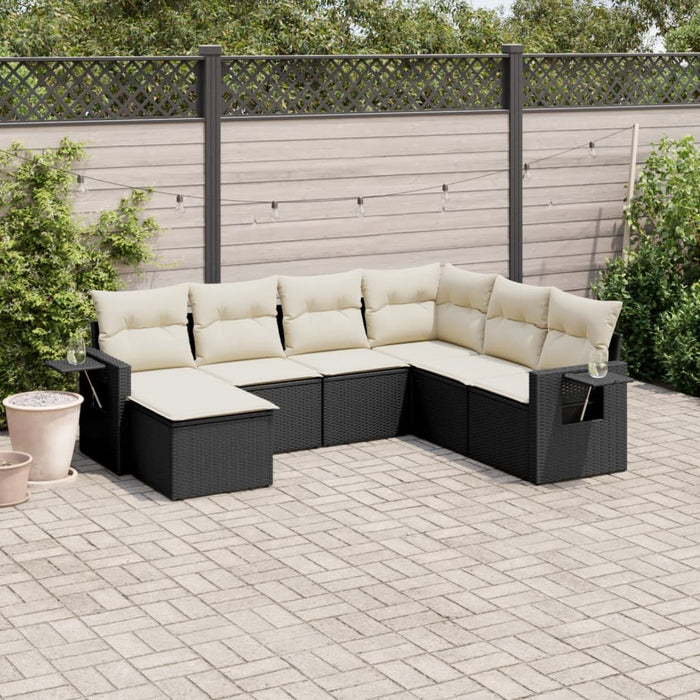 Set canapele de grădină cu perne, 7 piese, negru, poliratan - WALTI WALTI