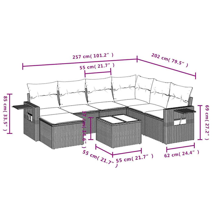 Set mobilier de grădină cu perne, 8 piese, negru, poliratan - WALTI WALTI