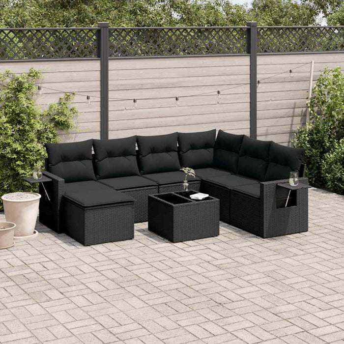 Set mobilier de grădină cu perne, 8 piese, negru, poliratan - WALTI WALTI