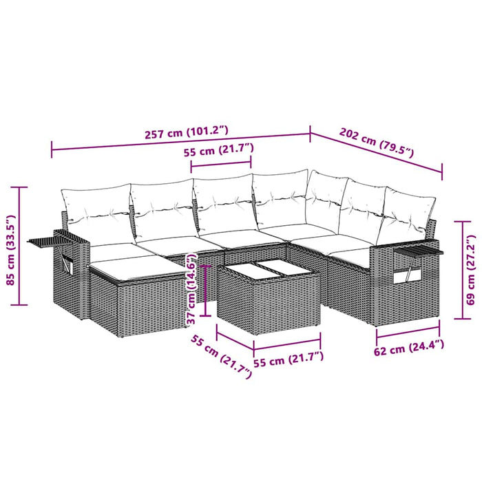 Set mobilier de grădină cu perne, 8 piese gri deschis poliratan - WALTI WALTI