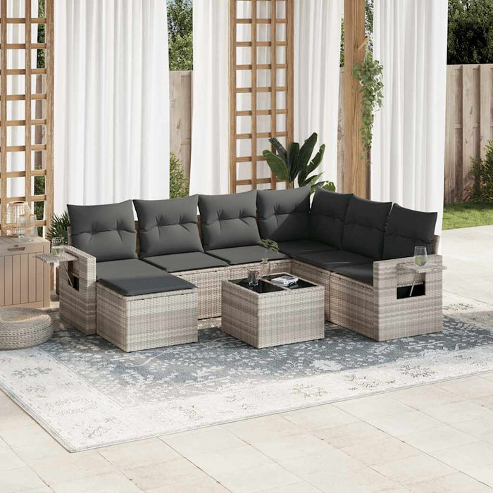 Set mobilier de grădină cu perne, 8 piese gri deschis poliratan - WALTI WALTI