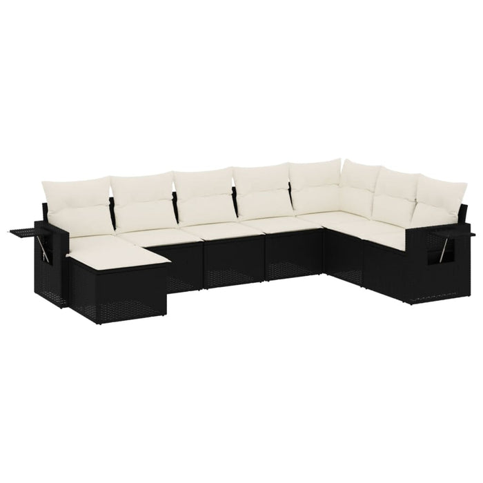 Set mobilier de grădină cu perne, 8 piese, negru, poliratan WALTI