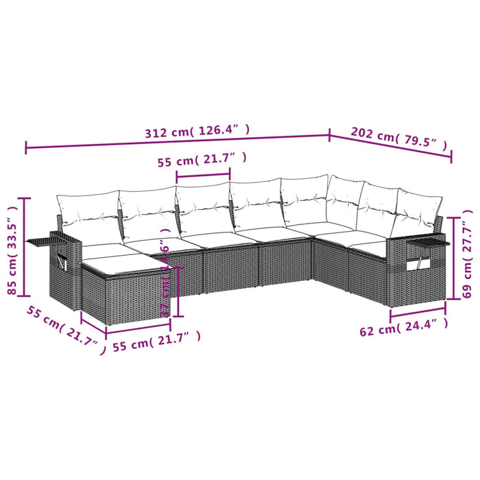 Set mobilier de grădină cu perne, 8 piese, negru, poliratan WALTI